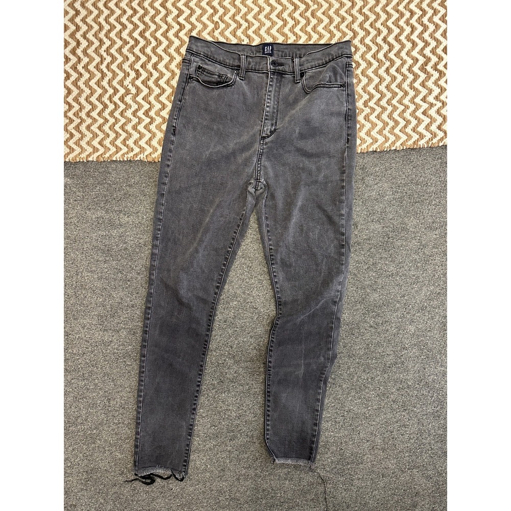 Gap Jeans Womens 30R Black True Skinny‎ High Rise Stretch Gray Distressed Denim